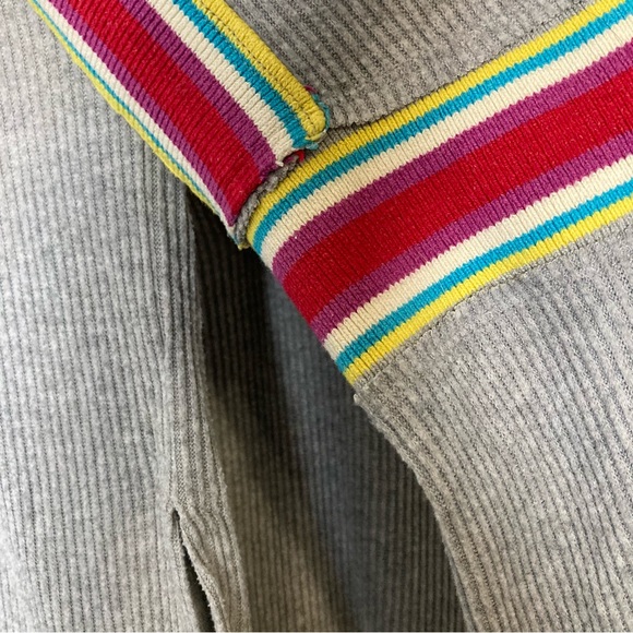 FP Feeling Magical Grey Ribbed Oversized Tunic Crochet Collar Racing Stripe - Picture 7 of 13